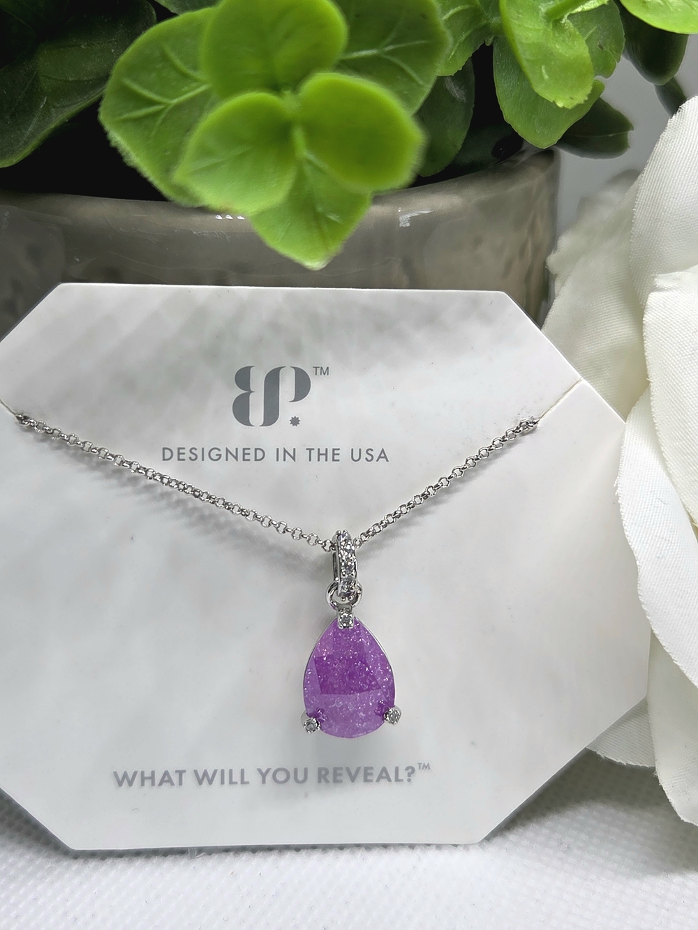 BP Lavender Ice Crystal Teardrop Pendant Necklace